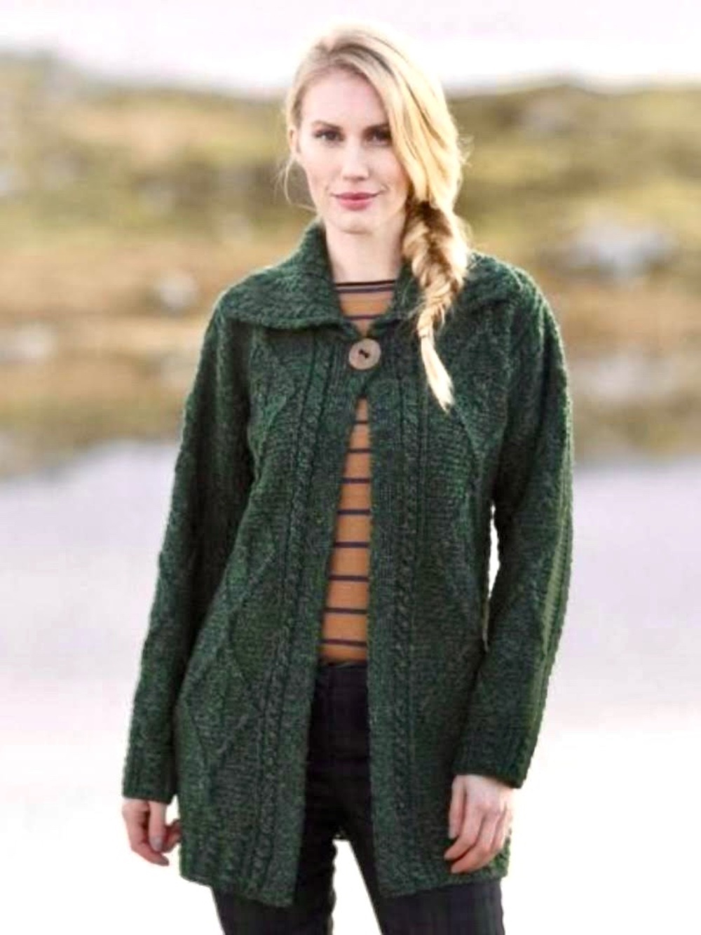 Carraig Donn 100% Wool Longline Cable Knit Cardigan